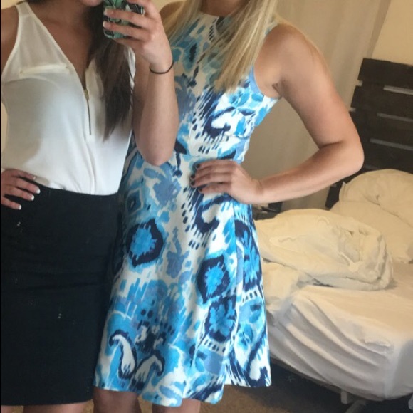 Navy Blue & White Summer Office Dress - Picture 5 of 5